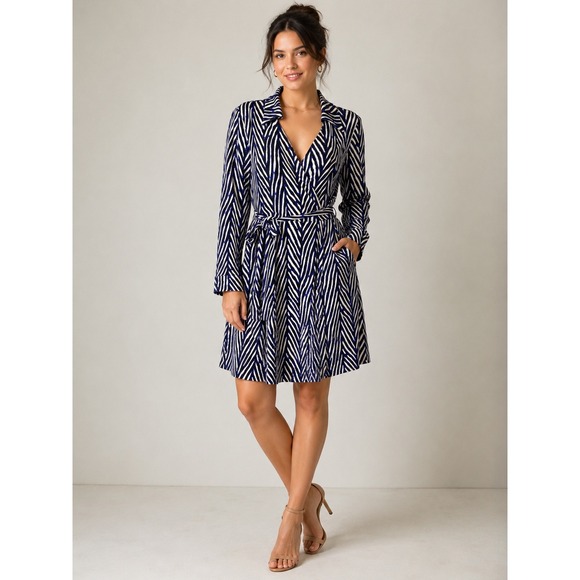 Diane Von Furstenberg Dresses & Skirts - Diane von Furstenberg Julie Silk Wrap Dress Black Blue White Zebra Print Size 12